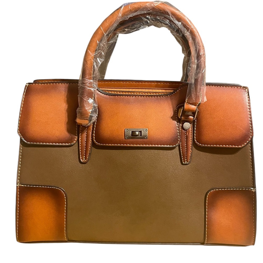 Coffee Faux Leather Crossbody Bag with Adjustable Strap